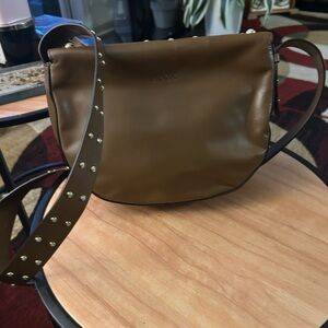 Isaac Mizrahi Brown Leather Crossbody with Studded Strap